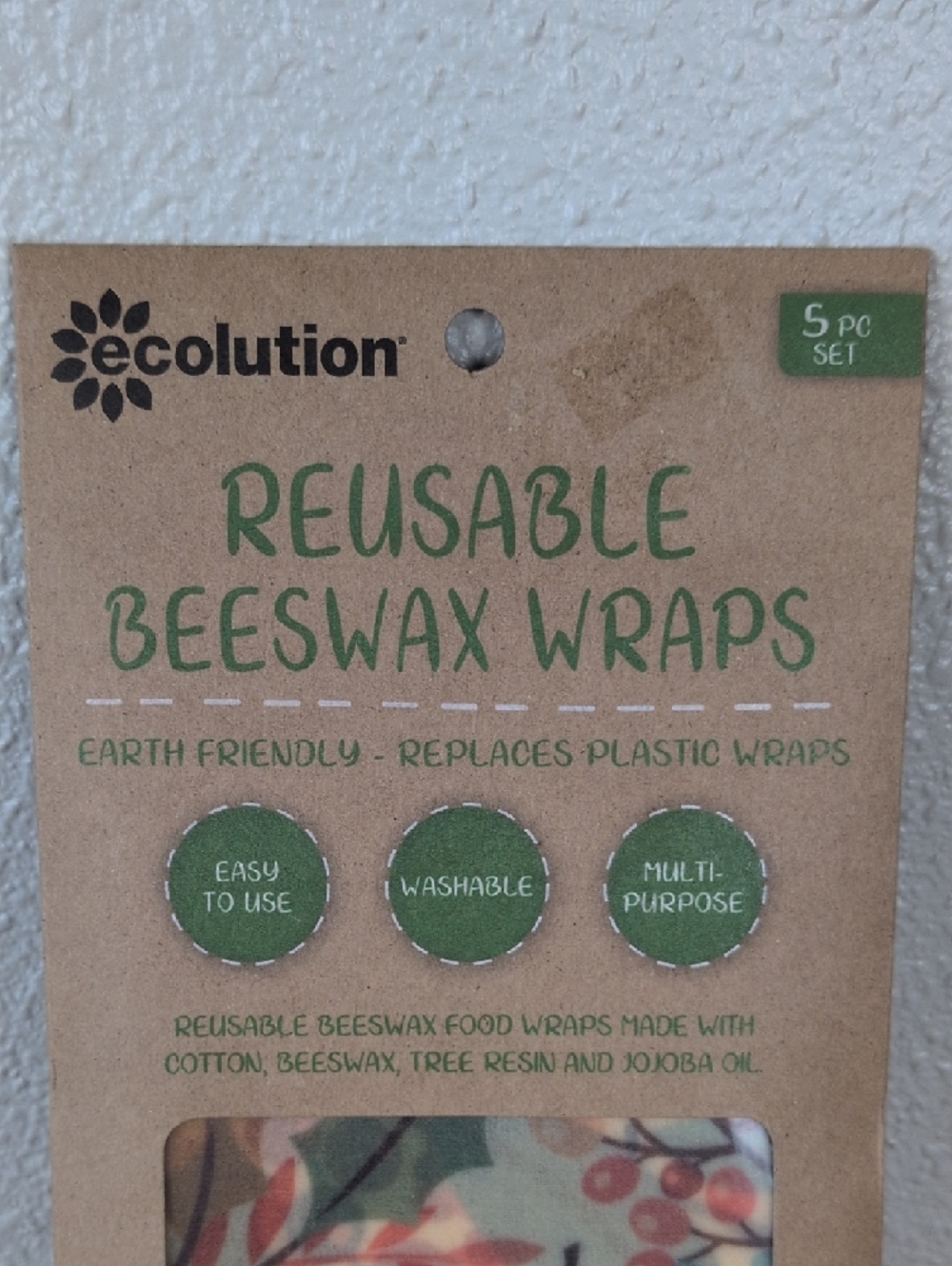 Ecolution Reusable Beeswax Wraps 5 pc Set - Picture 2 of 6